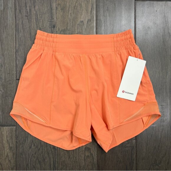 Lululemon NWT Hotty Hot High-Rise Lined Short 4" Coral Kiss - Picture 1 of 8